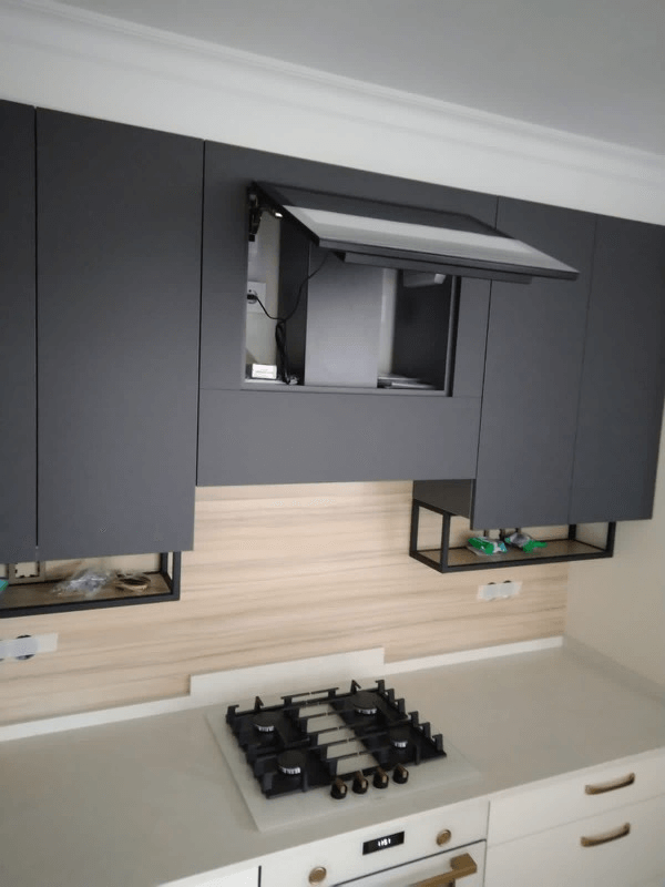 built-in TV above the stove